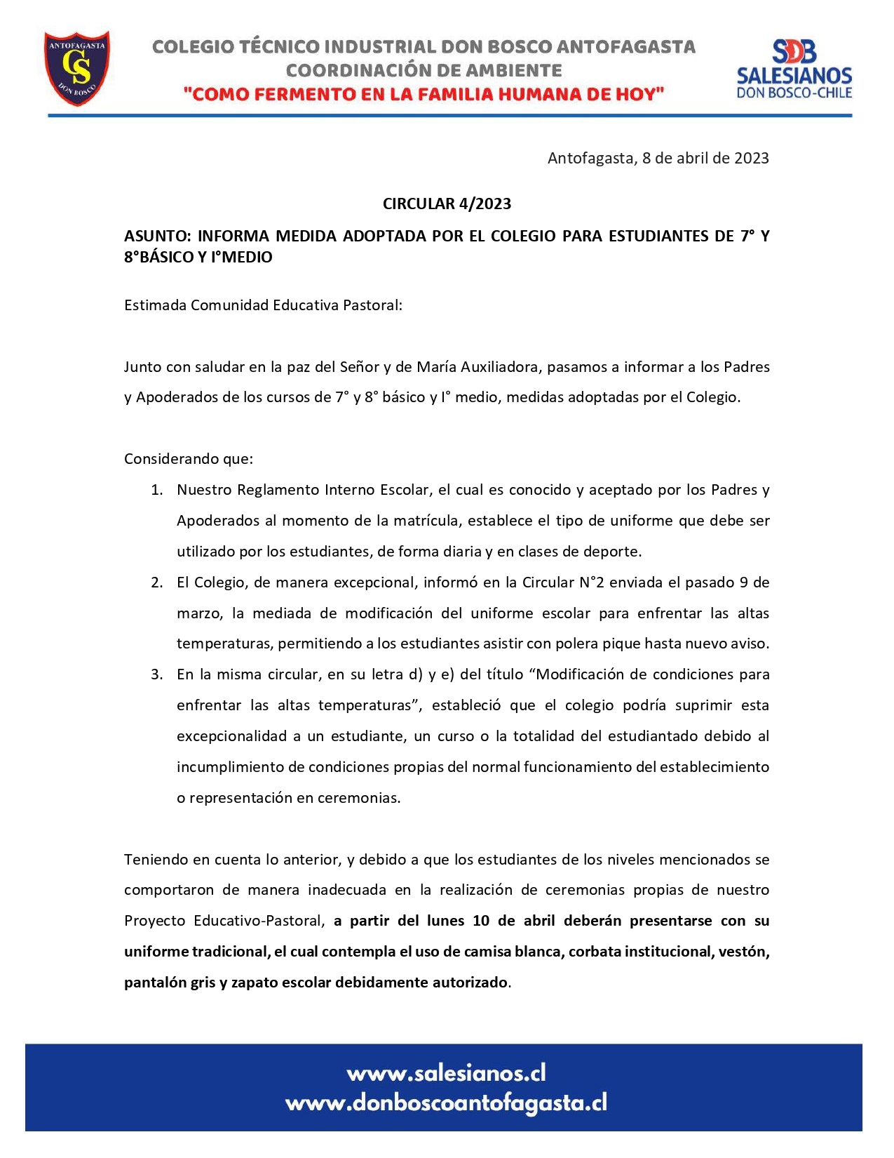 CIRCULAR N4 INFORMA MEDIDA ADOPTADA POR EL COLEGIO PARA ESTUDIANTES DE 7 Y 8BÁSICO Y IMEDIO page 0001