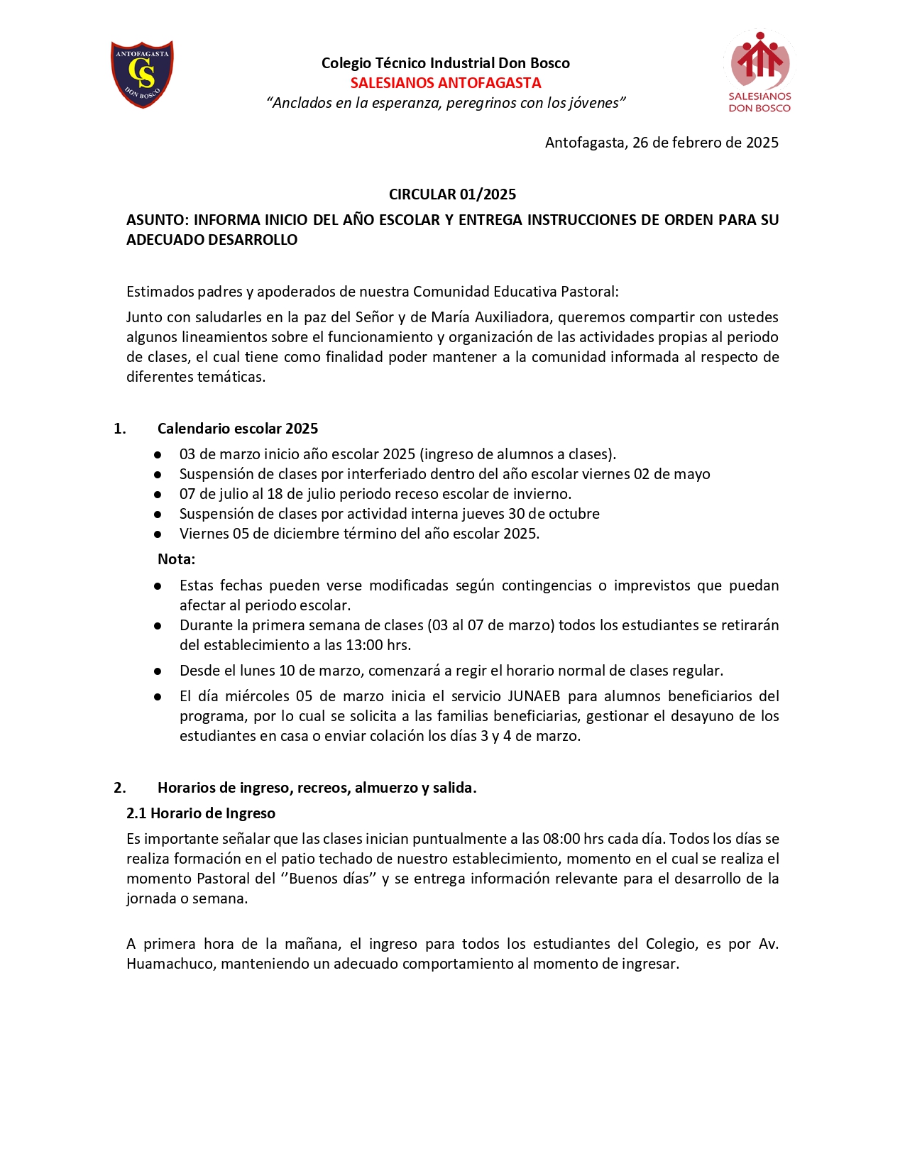 Circular 01 2025 Comunicado inicio ano escolar page 0001