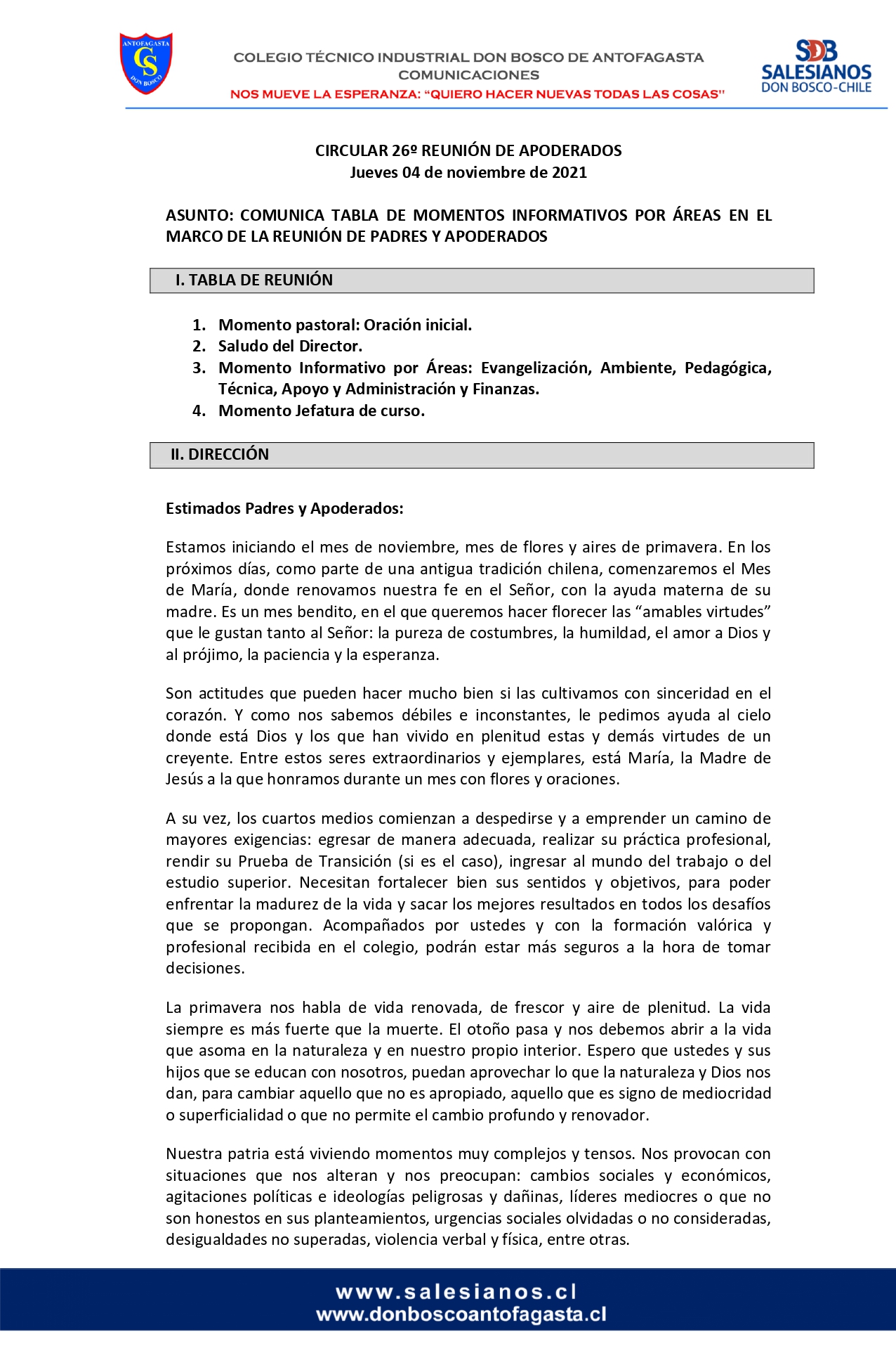 CIRCULAR Nº26 INFORMA REUNIÓN DE PADRES Y APODERADOS JUEVES 04 DE NOVIEMBRE DE 2021 page 0001