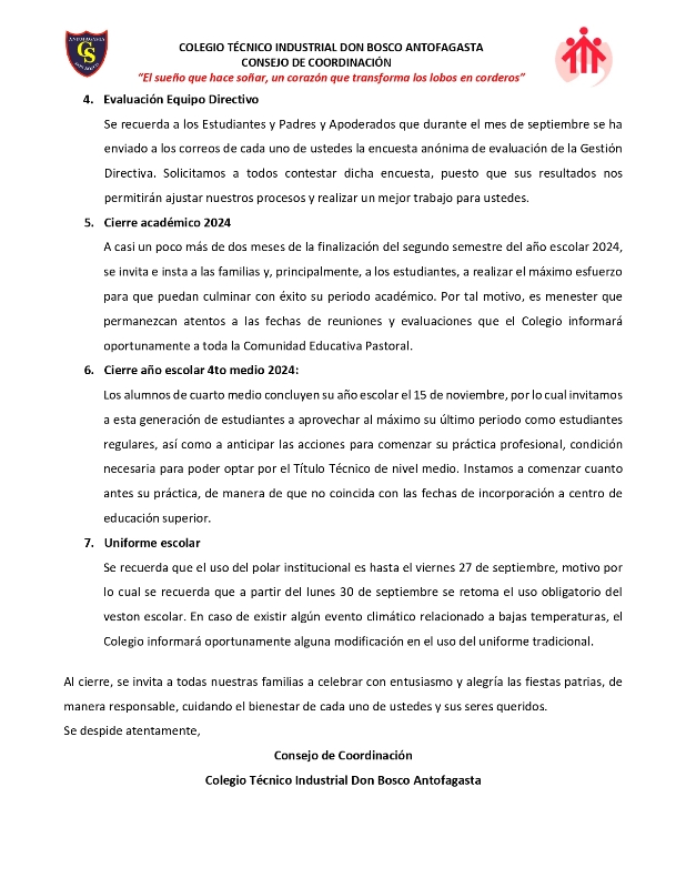 Circular 15 2024 INFORMACIONES RELEVANTES SOBRE RECESO DE FIESTAS PATRIAS E INICIO DE ACTIVIDADES ESCOLARES AL RETORNO page 0002