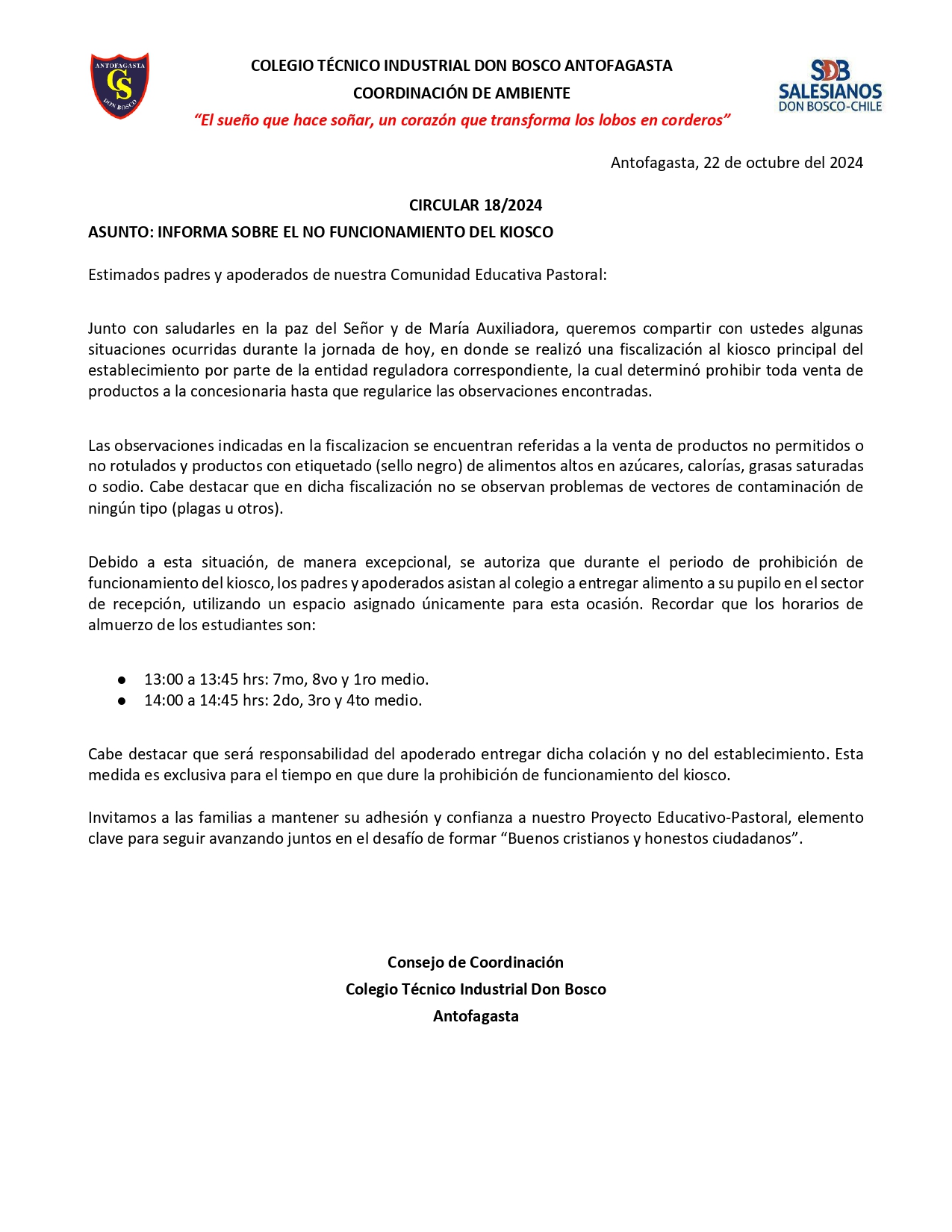 Circular 18 2024 INFORMA SOBRE EL NO FUNCIONAMIENTO DEL KIOSCO page 0001